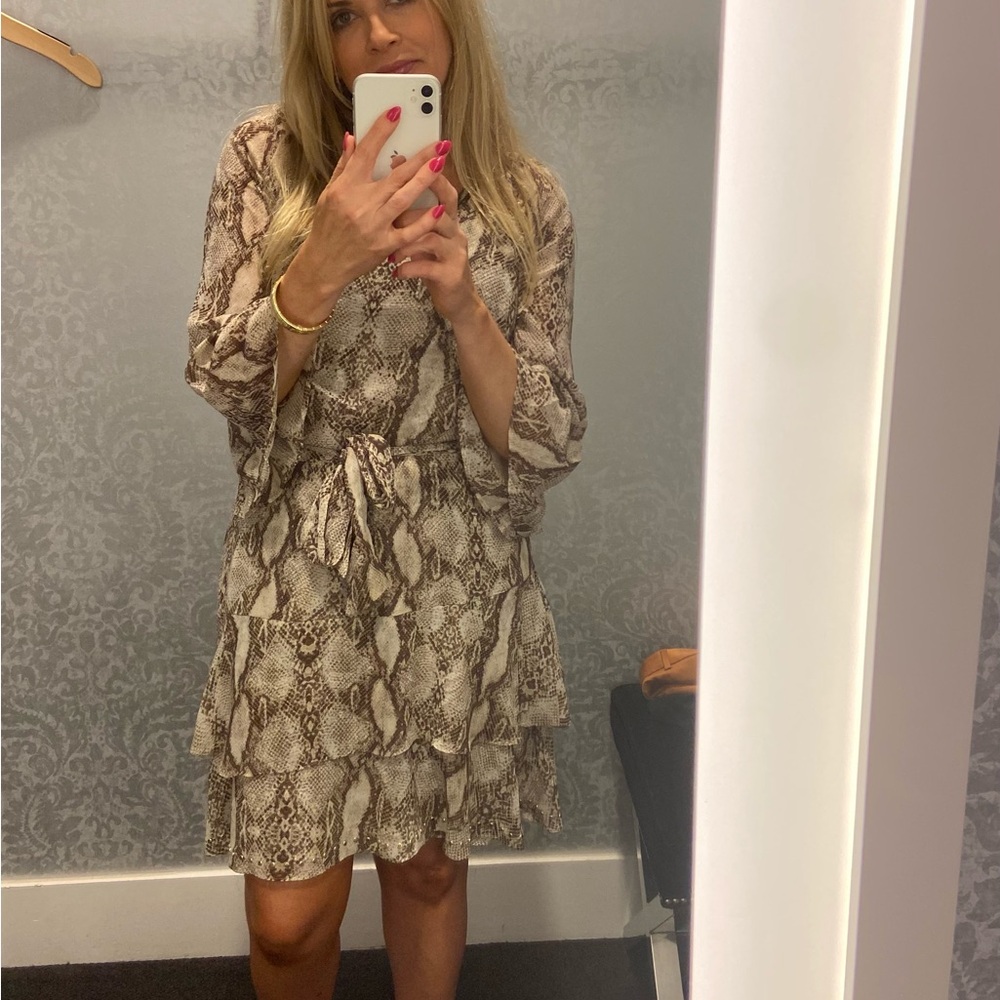 White House Black Market Snake Print Long Sleeve Dress